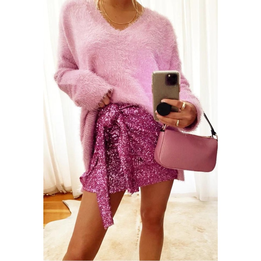 SHOW ME YOUR MUMU Why Knot Pink Sequin Skirt ✨ Size Medium